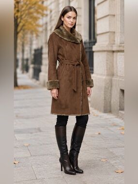 (#70)ESPRIT Faux Suede and Faux Fur Jacket